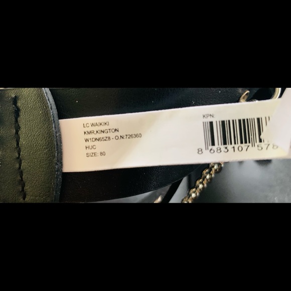 Beautiful black leather adjustable belt with two rows shiny metal eyelets 80 cm - Picture 6 of 6